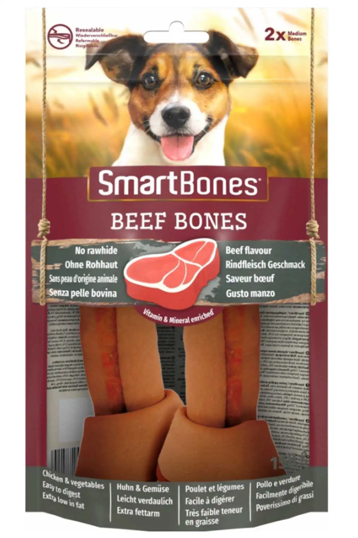 SmartBones Orta Irk Köpekler için Biftekli Ödül Kemiği (2li) 158gr