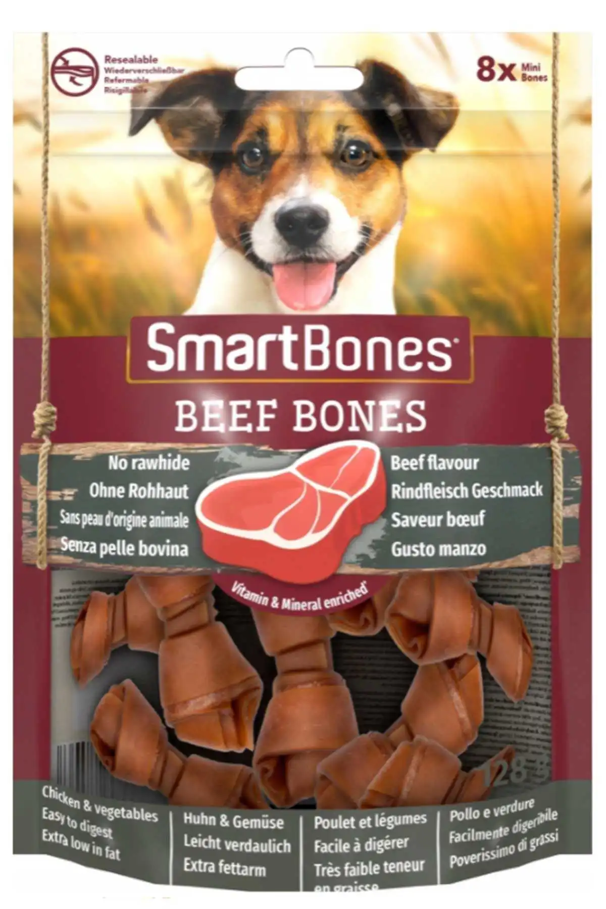 SmartBones Küçük Irk Köpekler için Biftekli Ödül Kemiği (8li) 128gr