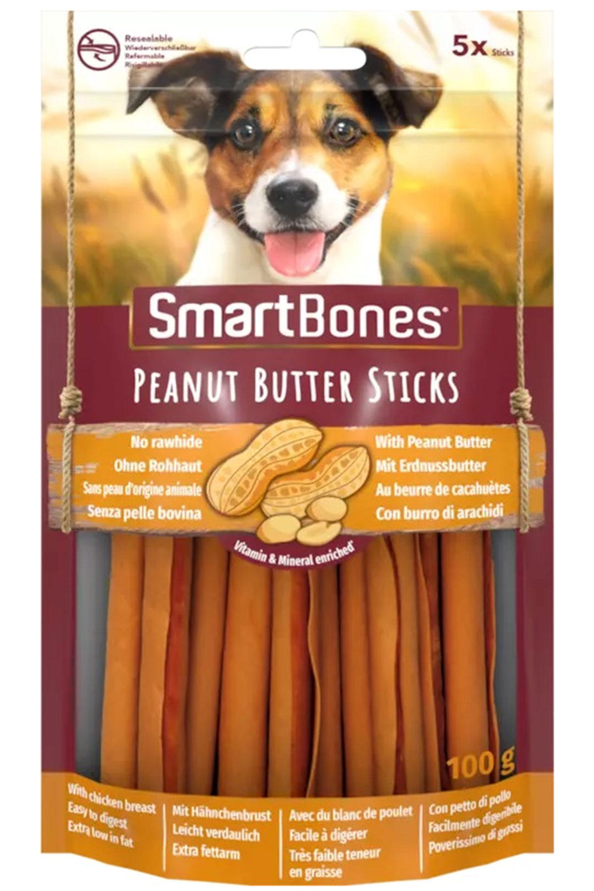 SmartBones Stick Küçük Irk Köpekler için Fıstık Ezmeli Ödül Kemiği 100gr