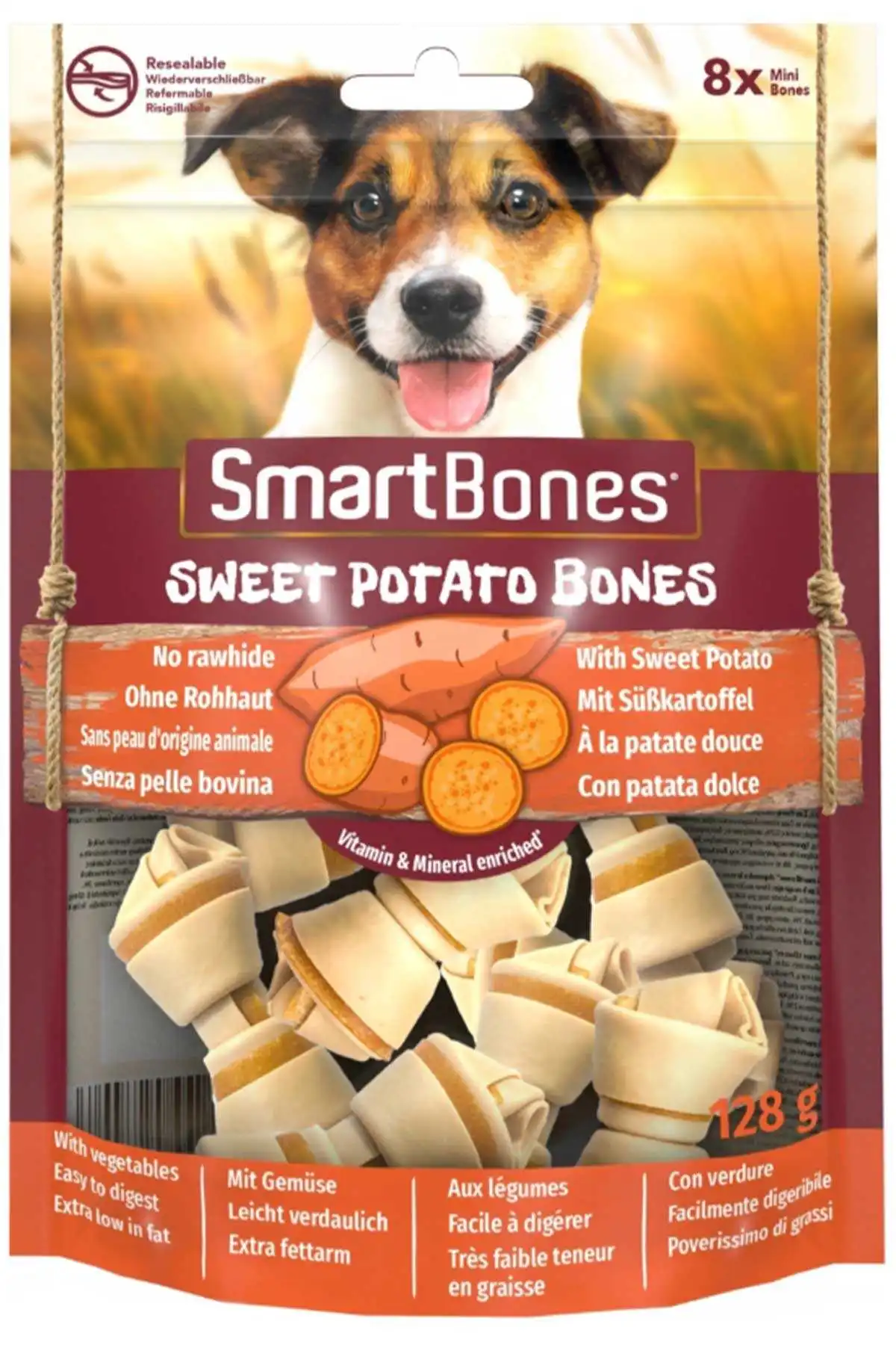 SmartBones Küçük Irk Köpekler için Tatlı Patatesli Ödül Kemiği (8li) 128gr
