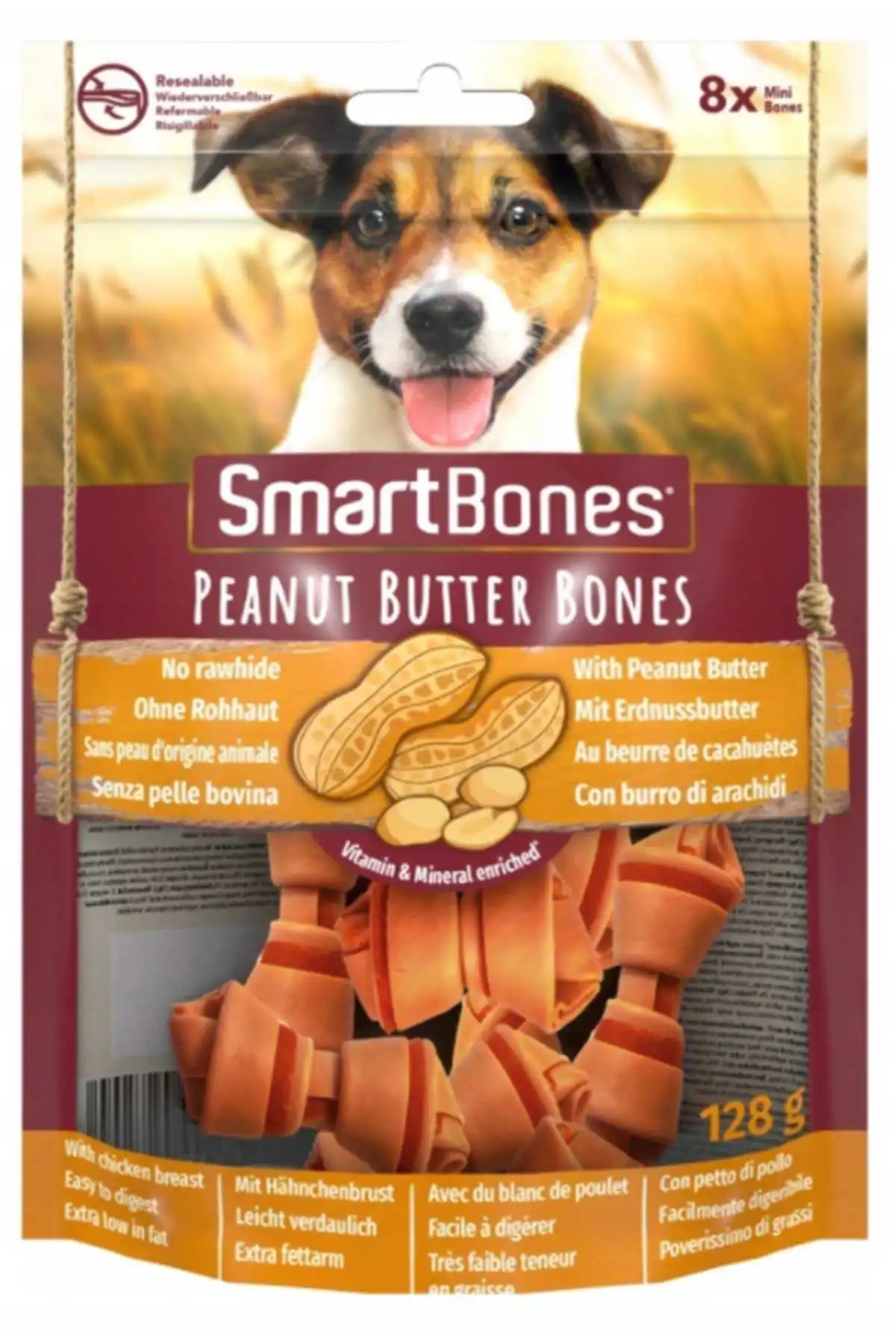SmartBones Küçük Irk Köpekler için Tavuk ve Fıstık Ezmeli Ödül Kemiği (8li) 128gr