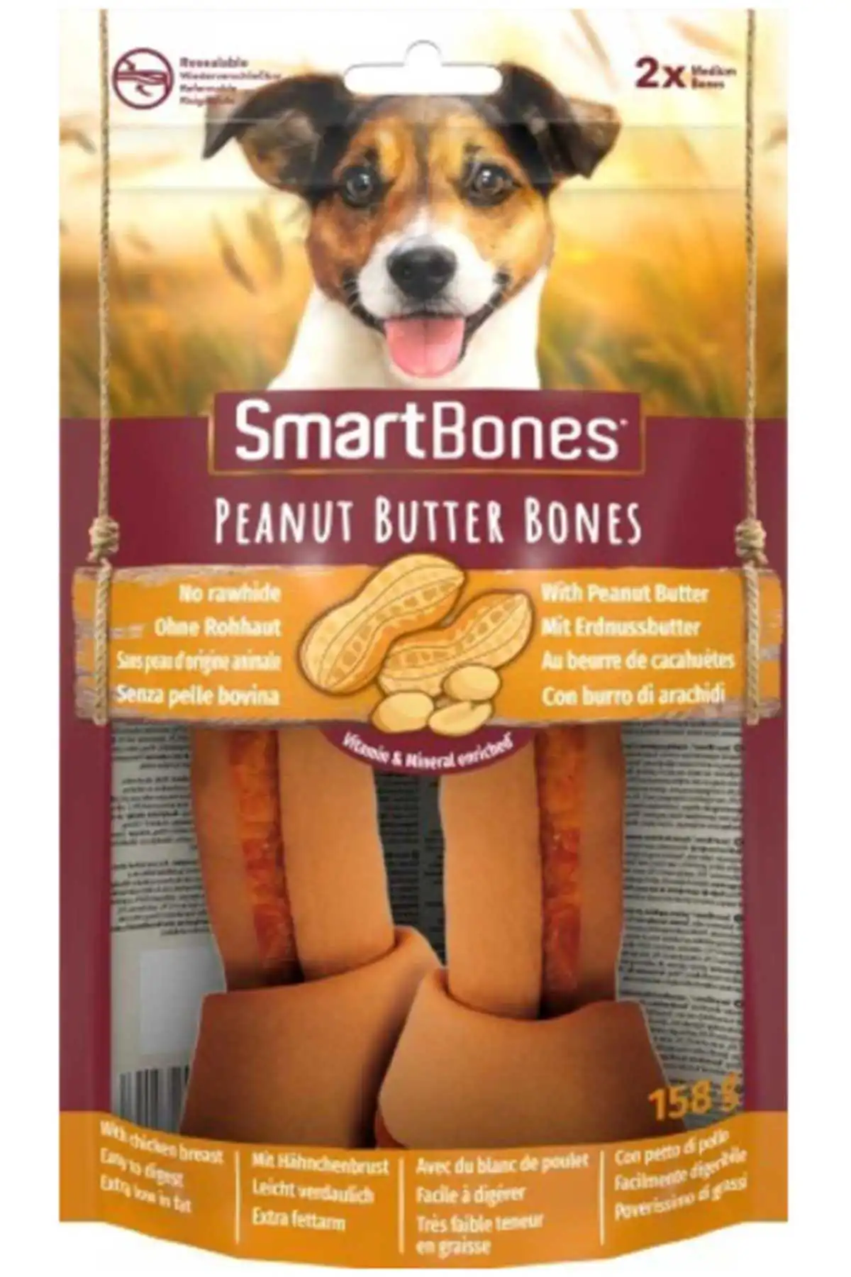 Smartbones Orta Irk Köpekler için Tavuk ve Fıstık Ezmeli Ödül Kemiği (2li) 158gr