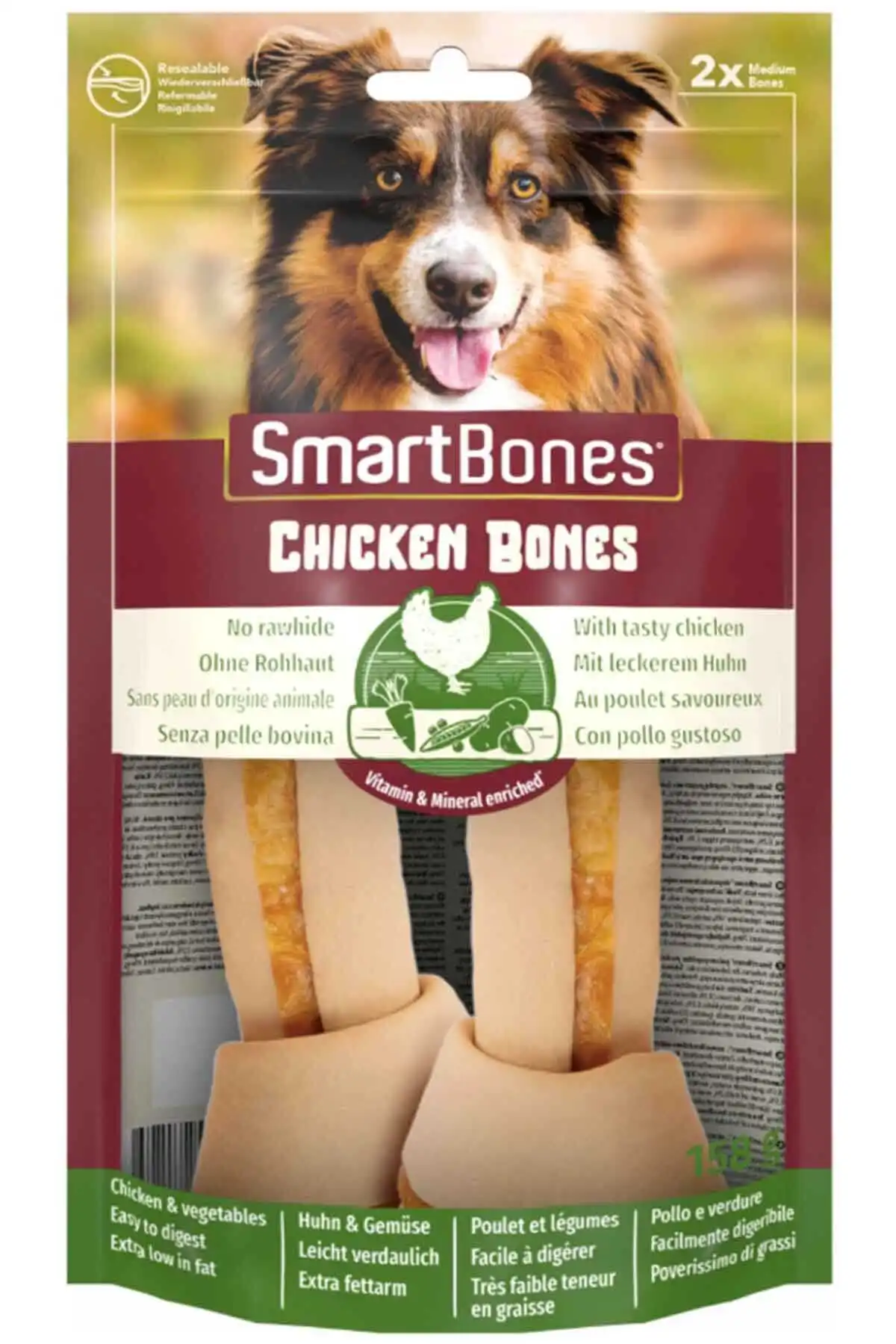 SmartBones Orta Irk Köpekler için Tavuklu Ödül Kemiği (2li) 158gr