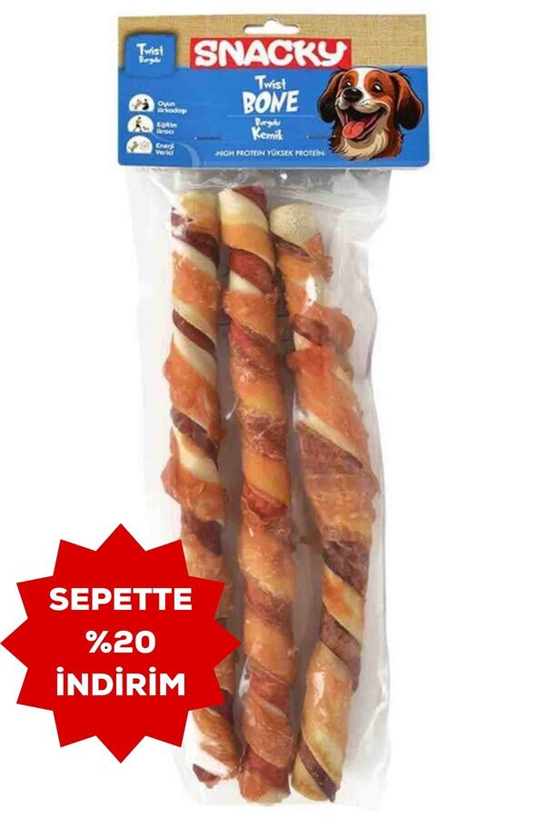 Snacky Çift Renkli Tavuklu Köpek Ödülü 25cm 3lü