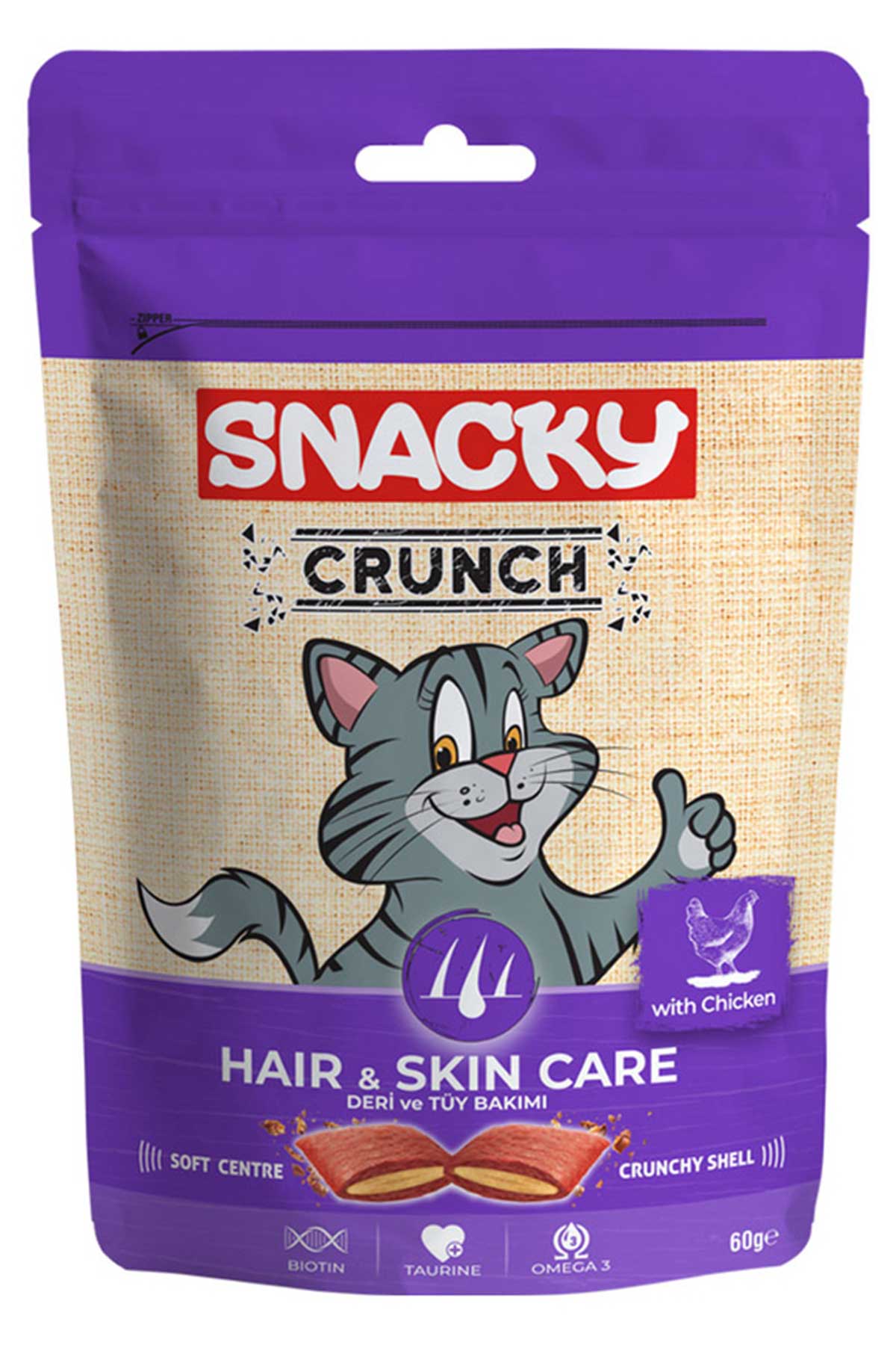 Snacky Crunch Hair & Skin Care Tüy ve Deri Bakımı için Kedi Ödül Maması 60gr