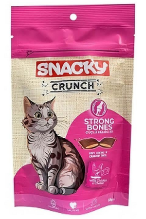SNACKY - Snacky Crunch Strong Bones Güçlü Kemikler için Tavuk ve Peynirli Kedi Ödül Maması 60gr