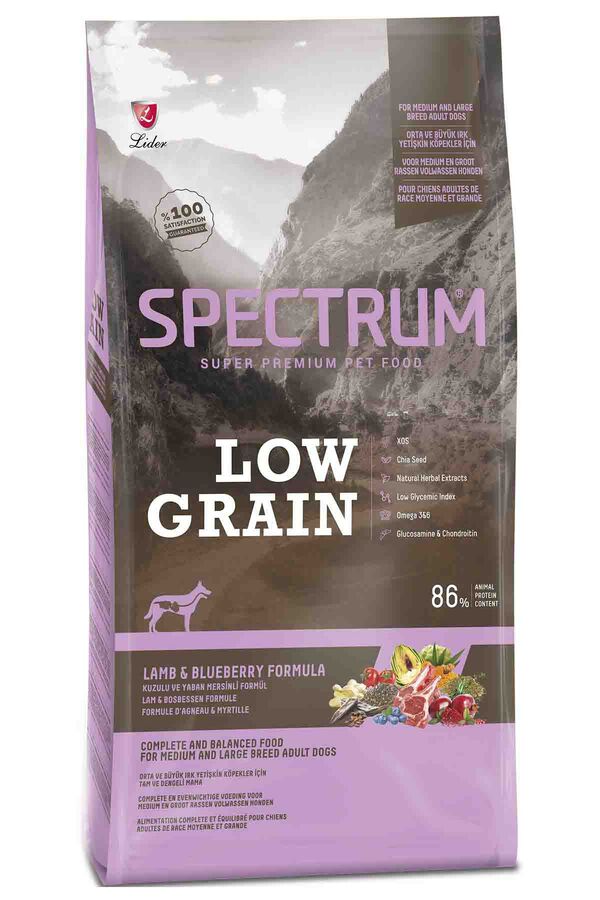 Spectrum Düşük Tahıllı Kuzulu Yaban Mersinli Orta ve Büyük Irk Yetişkin Köpek Maması 12+2kg