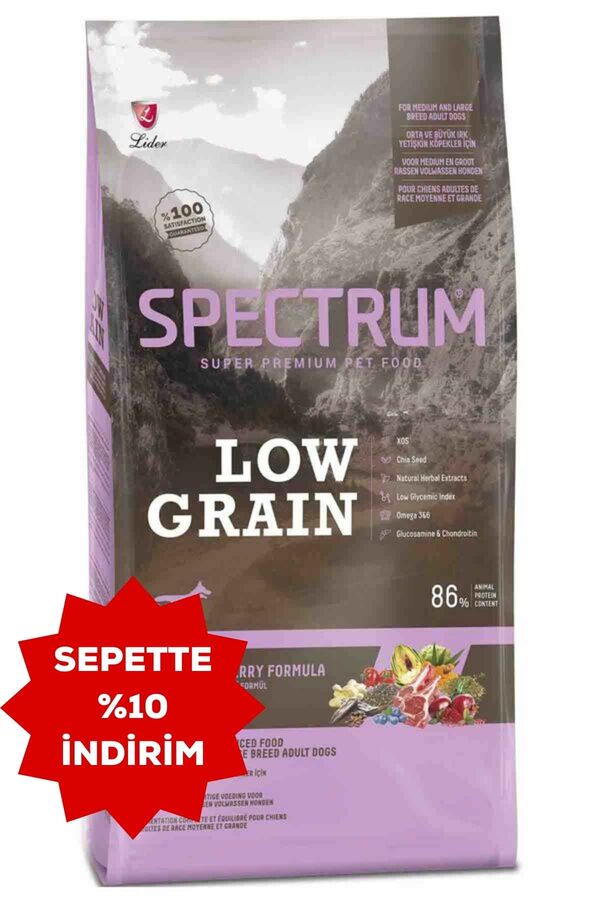 Spectrum Düşük Tahıllı Kuzulu Yaban Mersinli Orta ve Büyük Irk Yetişkin Köpek Maması 12+2kg