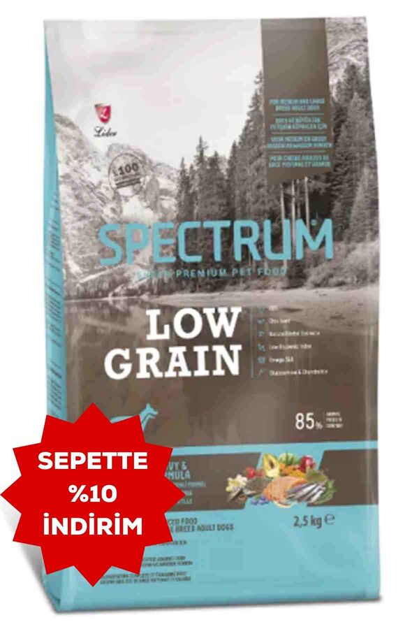 Spectrum Düşük Tahıllı Somonlu, Hamsili, Yaban Mersinli Orta ve Büyük Irk Yetişkin Köpek Maması 2.5kg