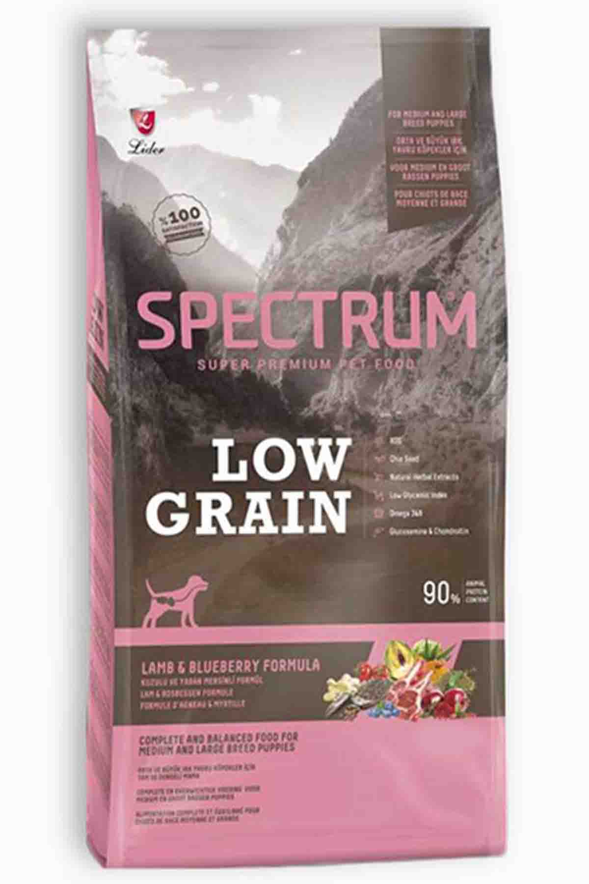 Spectrum Low Grain Kuzu Etli ve Yaban Mersinli Orta Irk Yavru Köpek Maması 12+1 Kg