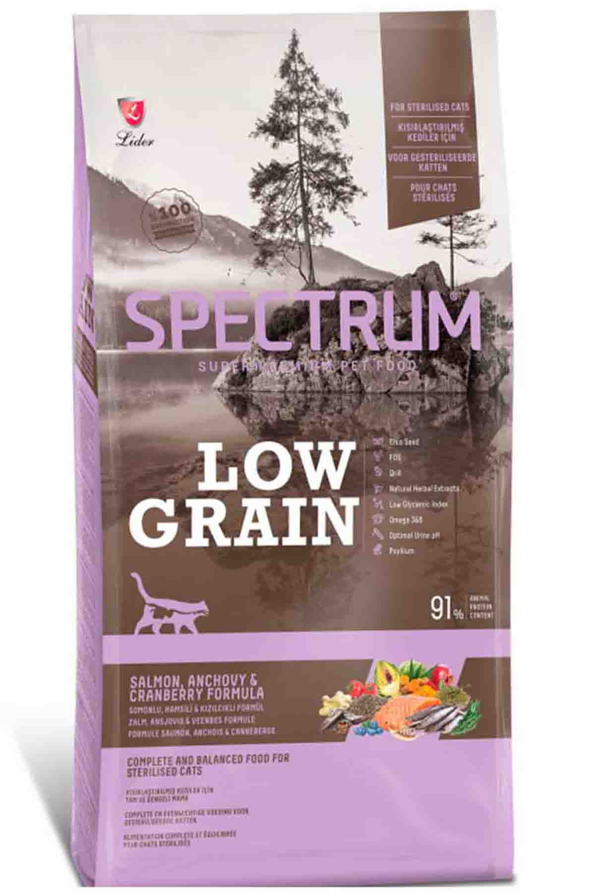 Spectrum Low Grain Somonlu ve Hamsili Kısırlaştırılmış Yetişkin Kedi Maması 12+1kg