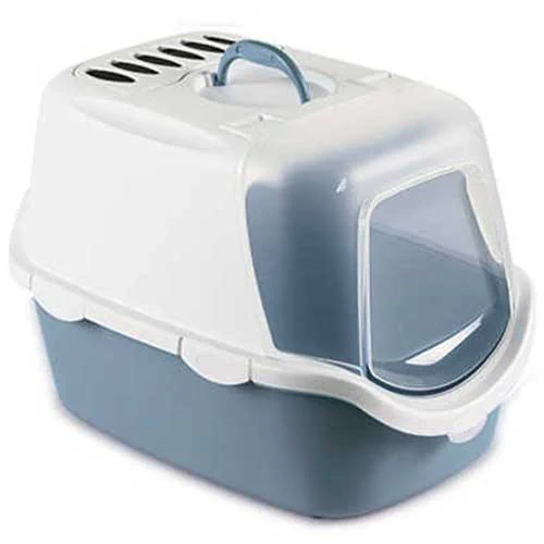 Stefanplast Cathy Easy Clean Kapalı Kedi Tuvaleti 56x40x40 Çelik Mavisi-Beyaz