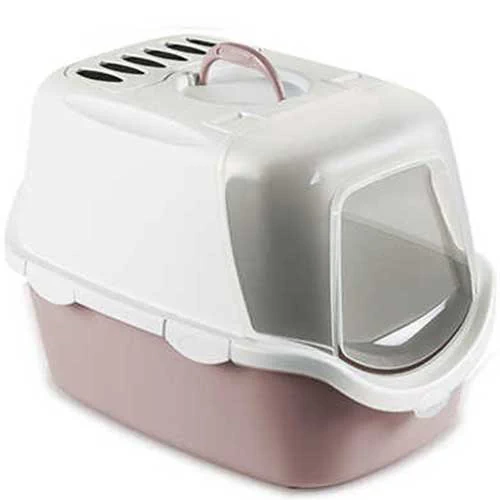 Stefanplast Cathy Easy Clean Kapalı Kedi Tuvaleti 56x40x40 Pembe-Beyaz