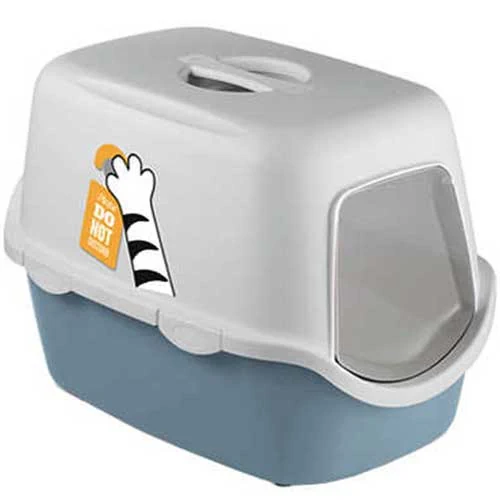 Stefanplast Cathy Kapalı Kedi Tuvaleti 56x40x40 Çelik Mavisi-Beyaz
