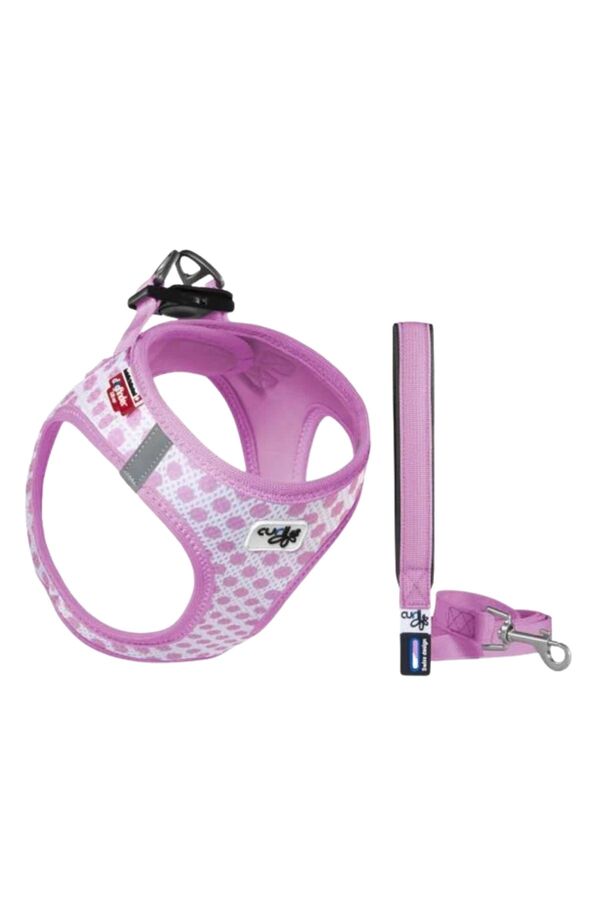 Curli Vest Harness Air Mesh Pink Circles 2xs & Leash M