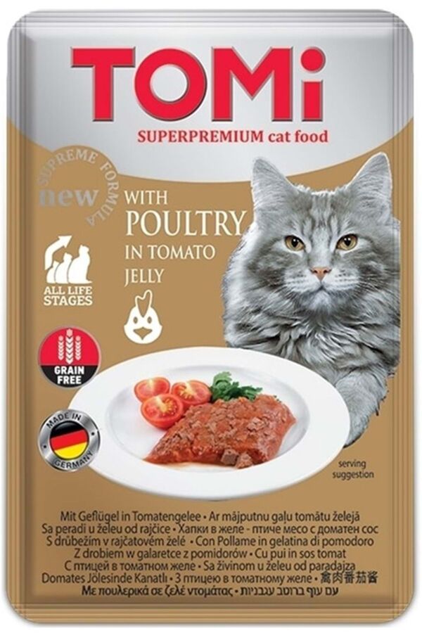 Tomi Kümes Hayvanı ve Domatesli Tahılsız Pouch Yetişkin Kedi Konservesi 100gr