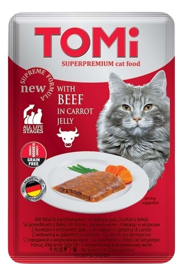 Tomi Dana Etli ve Havuçlu Tahılsız Pouch Yetişkin Kedi Konservesi 100gr