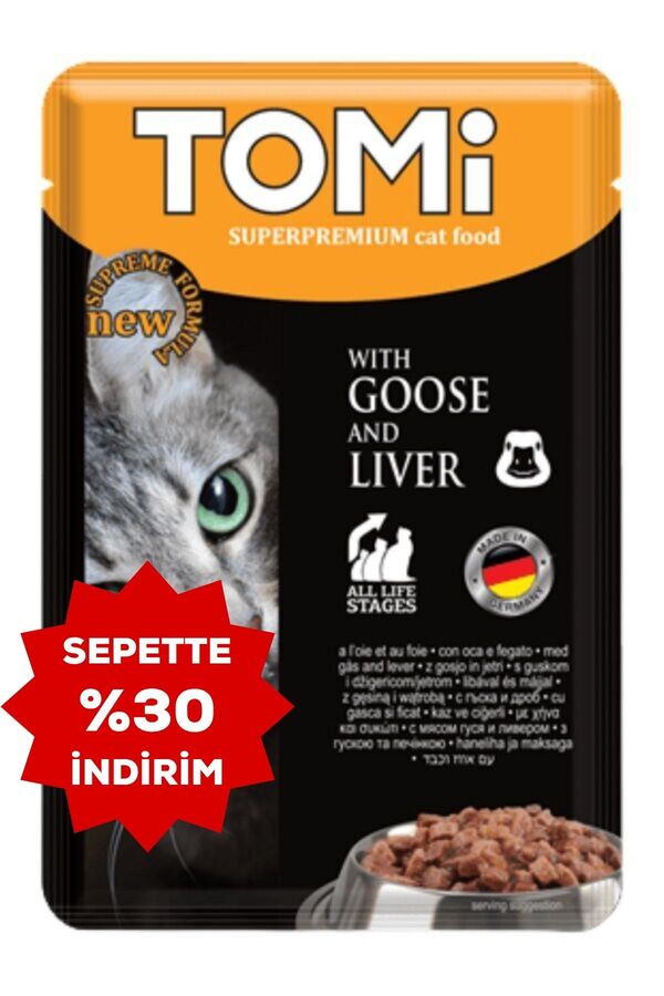 Tomi Kaz ve Ciğerli Pouch Kedi Konservesi 100gr