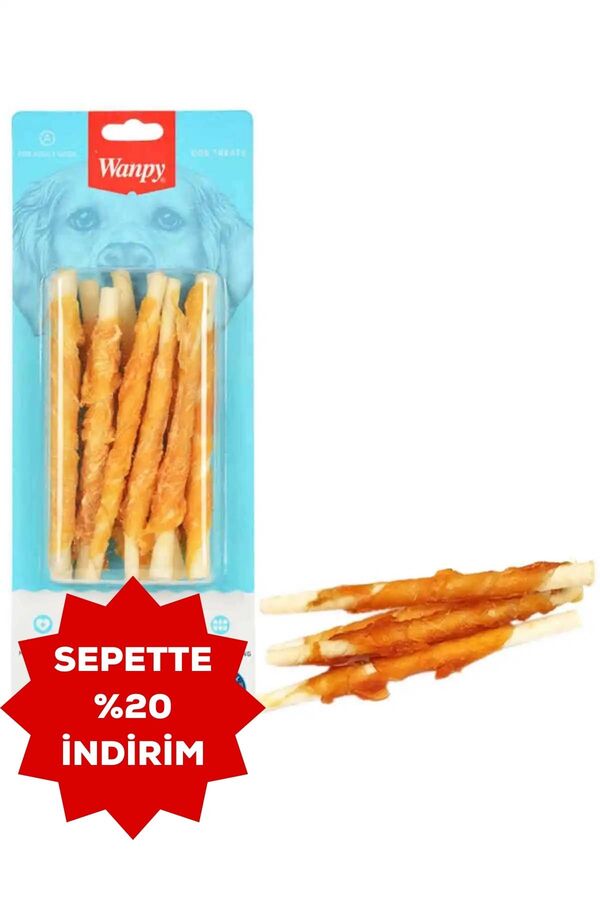 Wanpy Deri Üzerine Tavuk Sargılı Burgu Köpek Ödül Çubuğu 85gr
