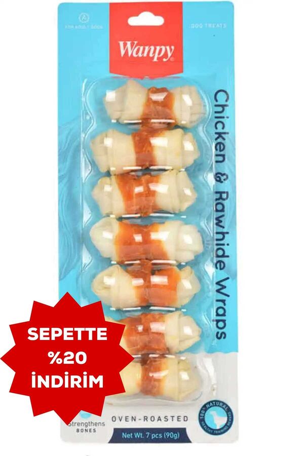 Wanpy Deri Üzerine Tavuk Sarılı Köpek Ödül Kemiği 90gr