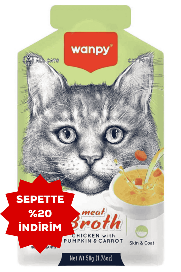 Wanpy Kediler için Bal Kabağı ve Havuçlu Tavuk Eti Çorbası 50g