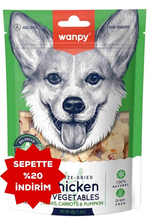 Wanpy Dondurularak Kurutulmuş Tavuk ve Sebzeli Köpek Ödülü 40gr