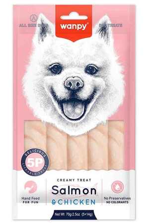 Wanpy Somonlu ve Tavuklu Krema Köpek Ödülü 5x14gr - Thumbnail
