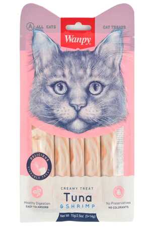Wanpy Ton Balığı ve Karidesli Sıvı Kedi Ödülü Maması 5x14gr - Thumbnail