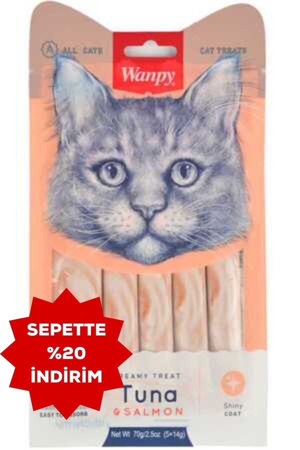 Wanpy Ton Balığı ve Somonlu Sıvı Kedi Ödül Maması 5x14gr