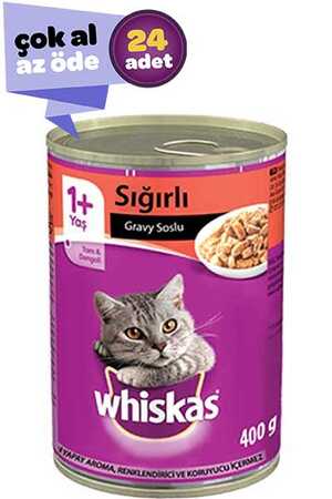 Whiskas Gravy Soslu Biftekli Yetişkin Kedi Konservesi 24x400gr (24lü)