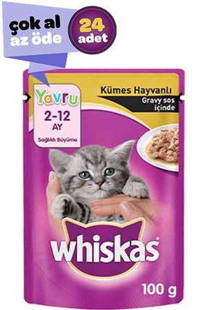 Whiskas Pouch Gravy Soslu Kümes Hayvanlı Yavru Kedi Konservesi 24x100gr (24lü)