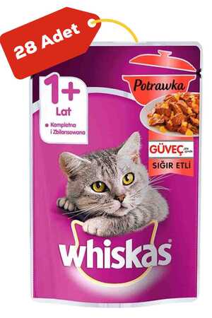 WHISKAS - Whiskas Pouch Güveç Sığır Etli Yetişkin Kedi Konservesi 28x85gr 28li