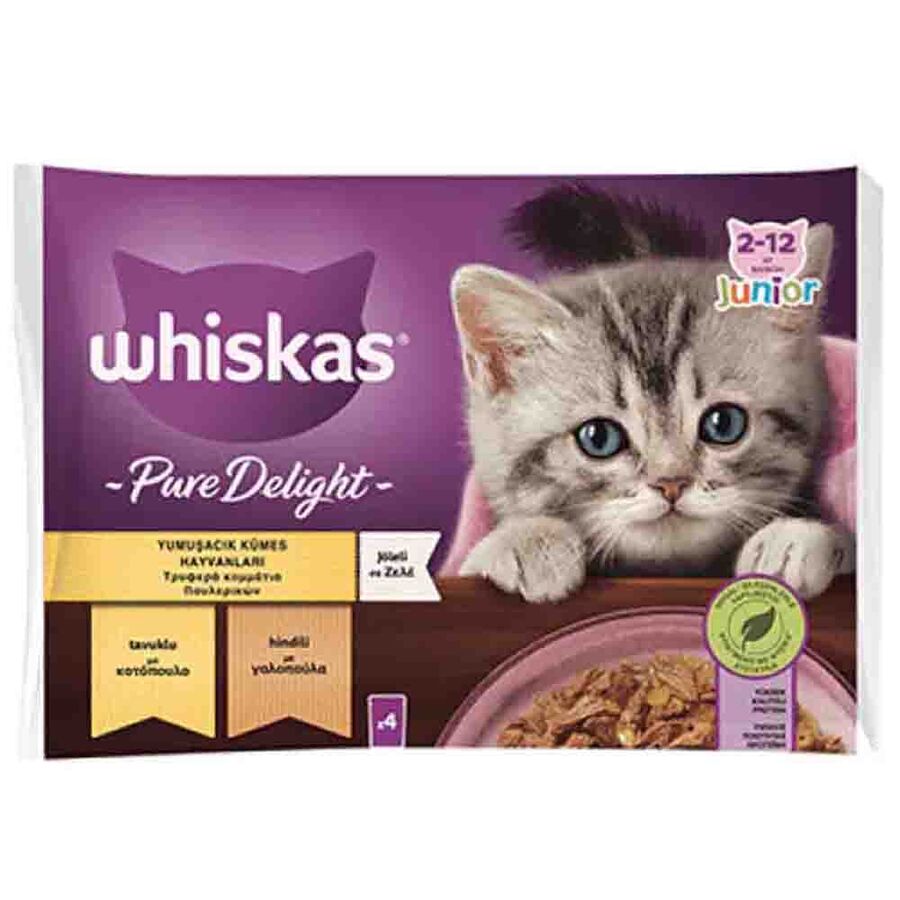 Whiskas Pouch Pure Delight Tavuklu ve Hindili Yavru Kedi Konservesi 85gr (4lü)