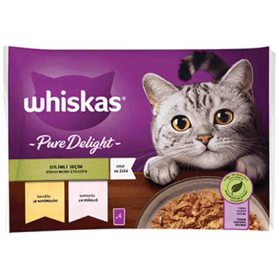 Whiskas Pouch Pure Delight Tavuklu ve Somonlu Yetişkin Kedi Konservesi 85gr (4lü)