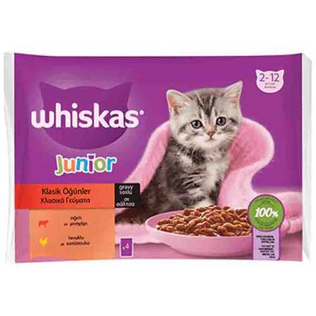 WHISKAS - Whiskas Pouch Sığırlı ve Tavuklu Yavru Kedi Konservesi 85gr (4'lü)