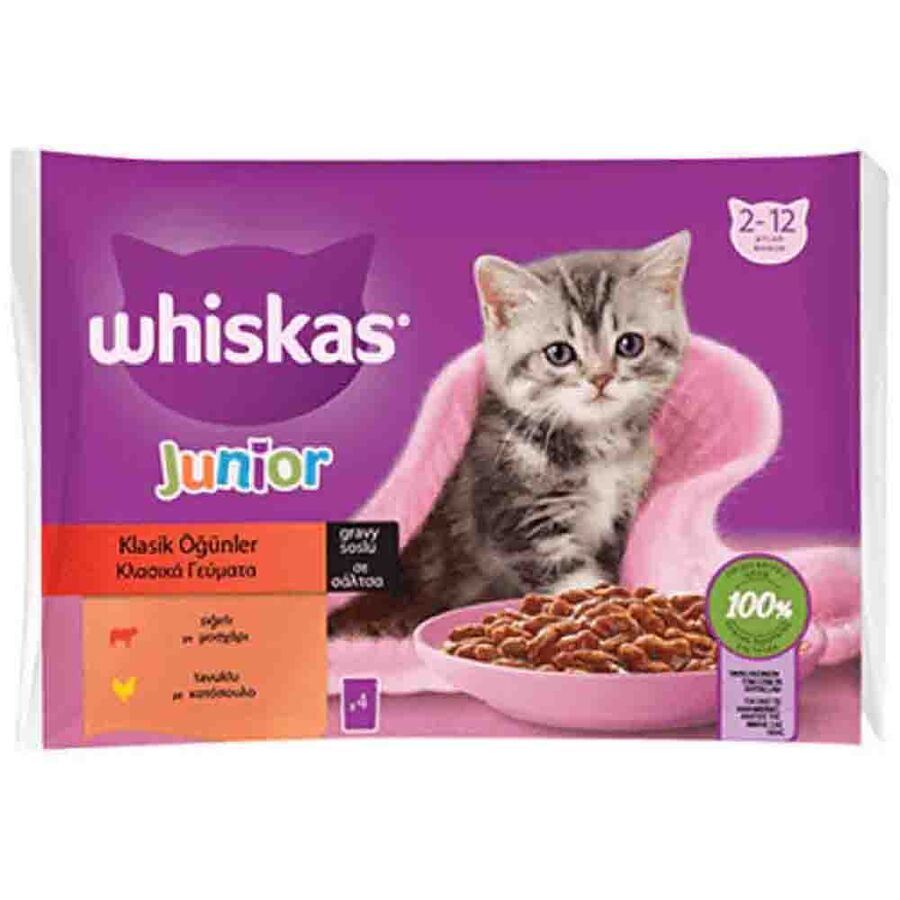 Whiskas Pouch Sığırlı ve Tavuklu Yavru Kedi Konservesi 85gr (4lü)