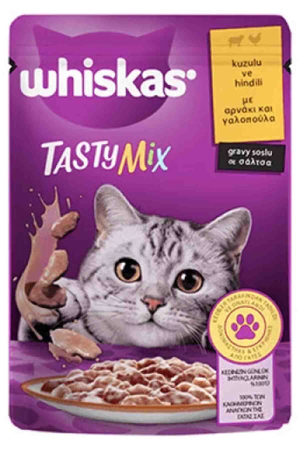 Whiskas Pouch Tasty Mix Kuzulu ve Hindili Yetişkin Kedi Konservesi 85gr